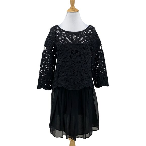 Joie Jordie Lace Dress Womens XS Extra Small Black Lace Bodice Attach Silk Slip - Picture 2 of 16